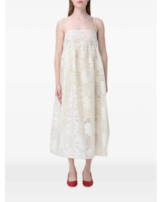 MEIMEIJ White Jacquard-Pattern Tie-Back Midi Dress