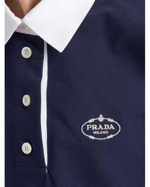 Polo en coton à logo brodé Prada en coloris Blue