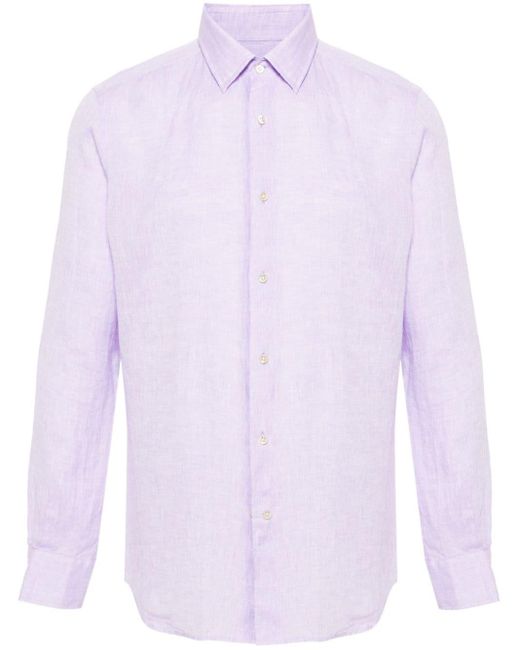 Glanshirt Linnen Overhemd in het Purple voor heren