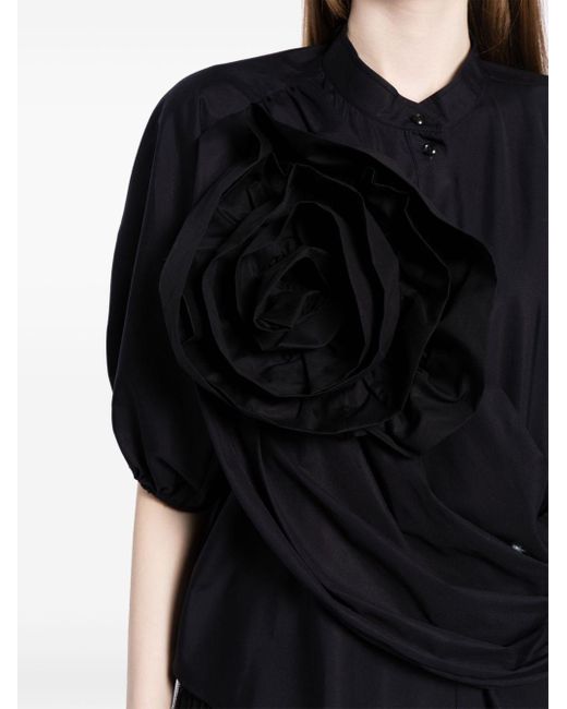 Simone Rocha Black Floral-appliqué Cotton Blouse