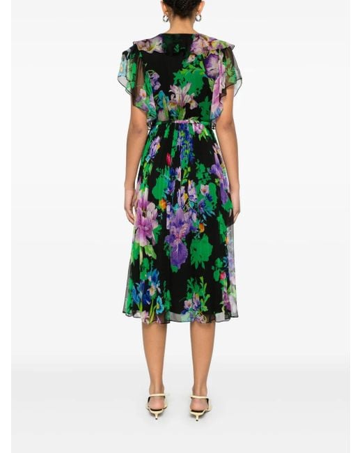 Robe Mi-Longue En Soie À Fleurs Nissa en coloris Green