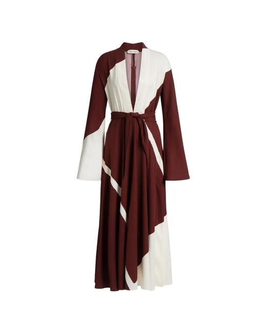 Alberta Ferretti Red Flowing Midi Dress With Deep V-Neckline And Color-Block Design
