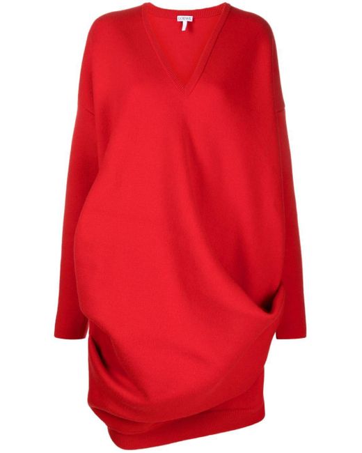 Loewe Red Wool Blend Draped Dress