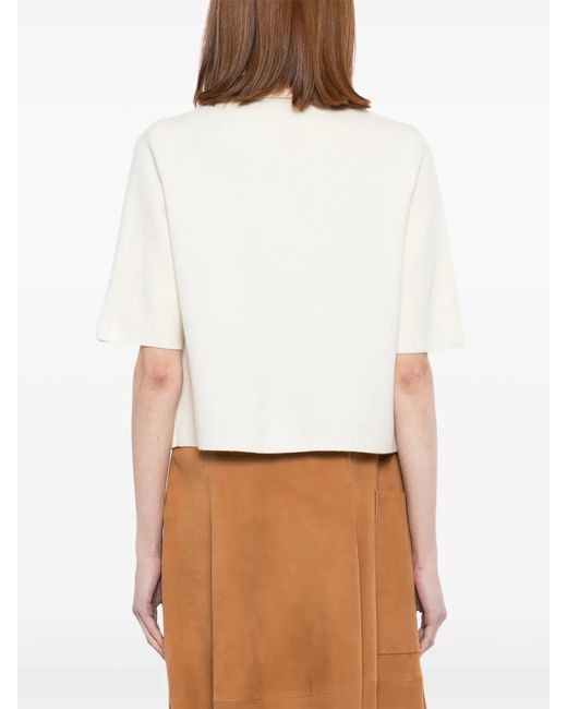 N.Peal Cashmere White Cutaway Collar Short-Sleeve Blouse