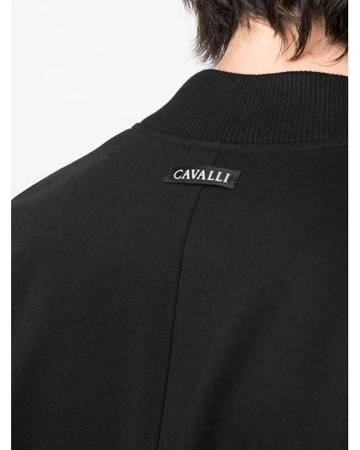 Roberto Cavalli Black Logo-Patch Bomber Jacket for men