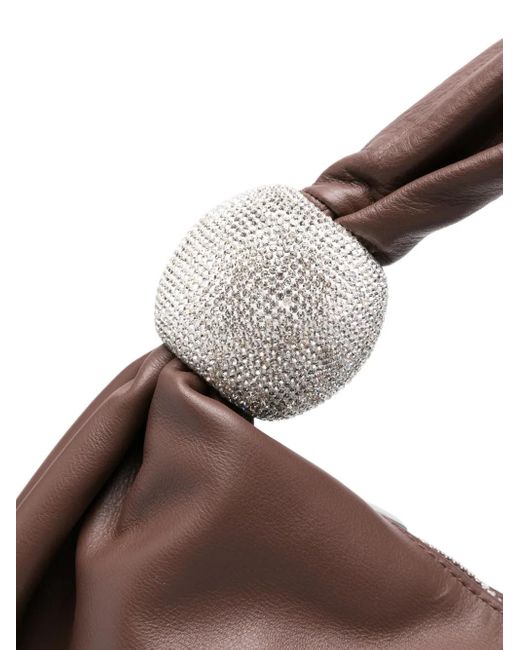 GIUSEPPE DI MORABITO Brown Crystal-Embellished Leather Shoulder Bag