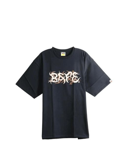 A Bathing Ape Blue Logo-Print Cotton T-Shirt for men