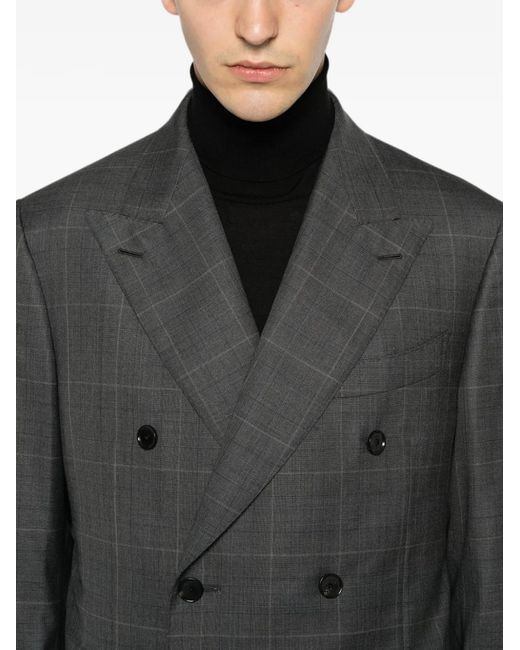 Caruso Gray Check Double-Breasted Suit for men