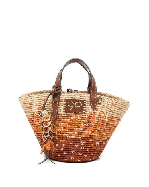 Anya Hindmarch Pink Small Woven Fish-Charm Tote Bag
