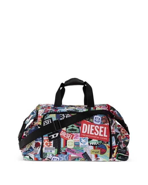 DIESEL Blue Sticker-Print Duffle Bag