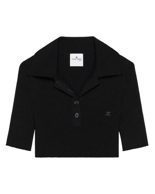 Courreges ニット クロップド ポロシャツ Black