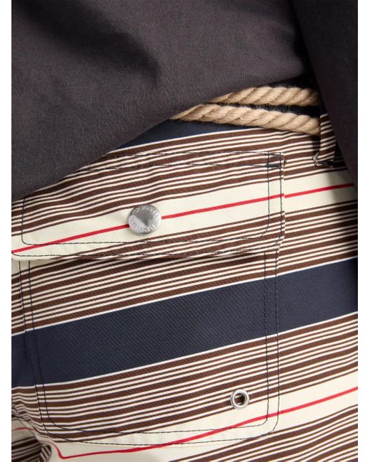 Prada Gray Striped Swim Trunks for men