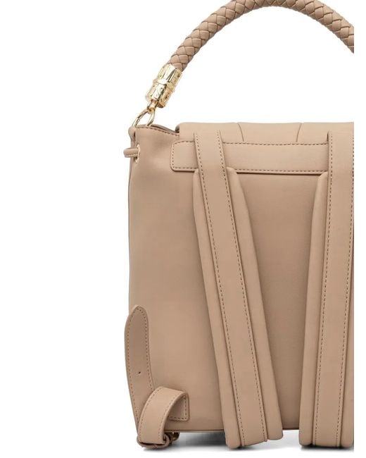 Love Moschino Natural Logo-Embossed Braided-Handle Backpack