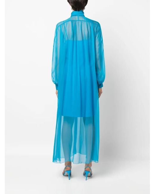 Alberta Ferretti Blue Semi-Sheer Poet-Sleeve Dress