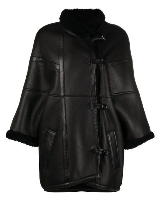 Manteau en fourrure artificielle à col châle Saint Laurent en coloris Noir Femme Vêtements Manteaux Manteaux de fourrure 