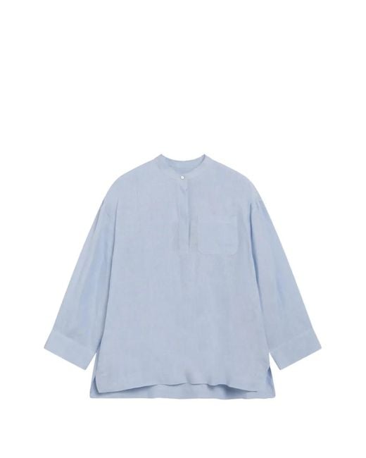 Max Mara Blue Patch-Pocket Linen Polo Top