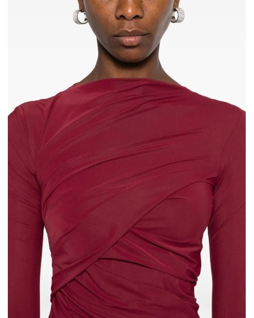 Amazuìn Red Drapiertes Kleid Mit Langen Ärmeln