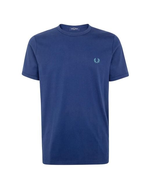 Fred Perry Blue Laurel Wreath Embroidered T-Shirt for men