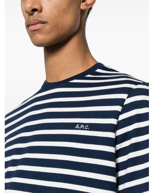 A.P.C. Blue Emilien Striped Organic Cotton T-shirt for men