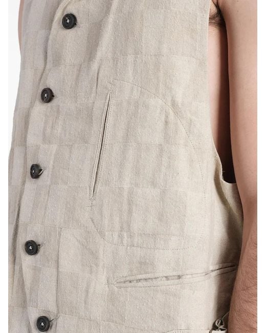 Ziggy Chen Natural Check-Pattern Asymmetric Waistcoat for men