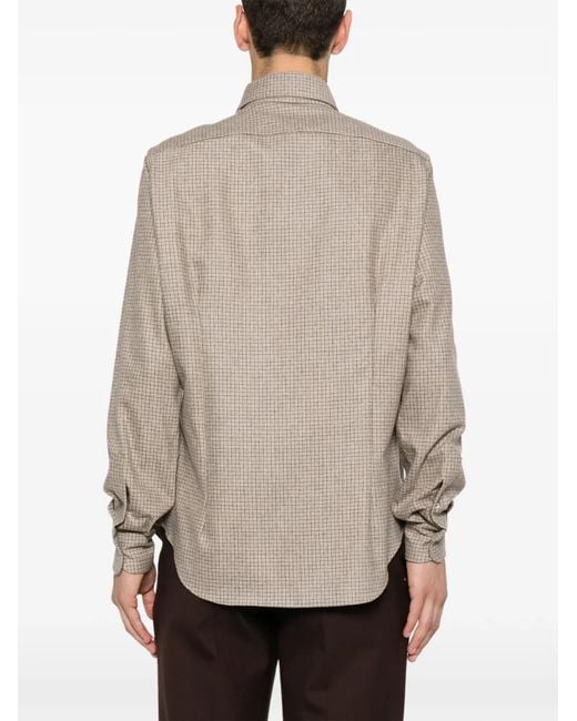 Eleventy Natural Check-Pattern Long-Sleeve Shirt for men
