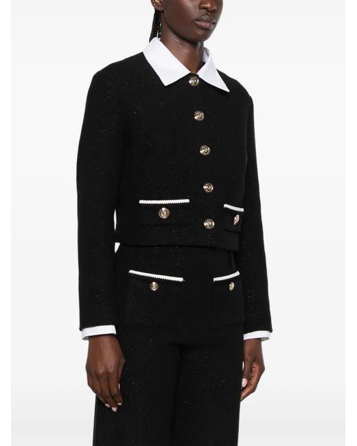 Maje Black Veste Crop À Boutonnière