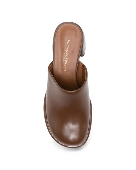 ADRIANNA FERETTI Brown Block-Heel Leather Mules