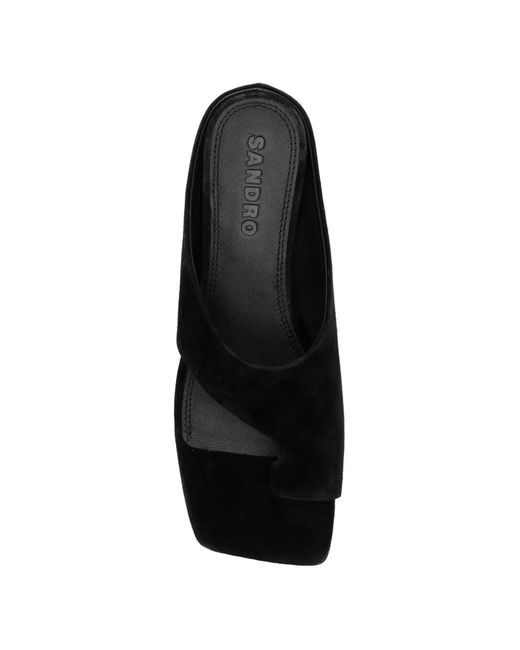 Sandro Black Square-Toe Suede Sandals