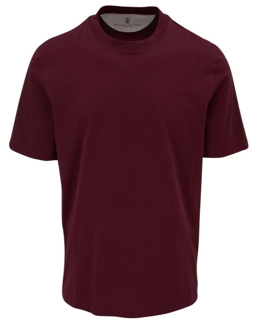 Brunello Cucinelli Katoenen T-shirt Met Ronde Hals in het Red voor heren
