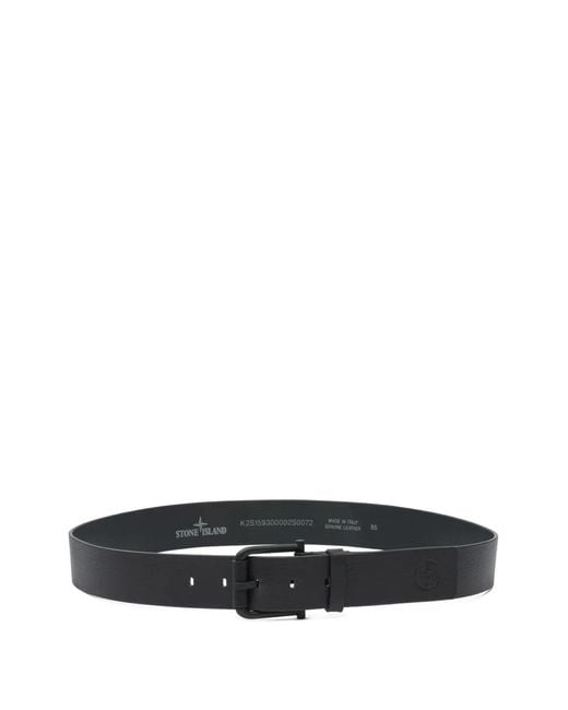 Stone Island White Logo-Embossed Leather Belt for men