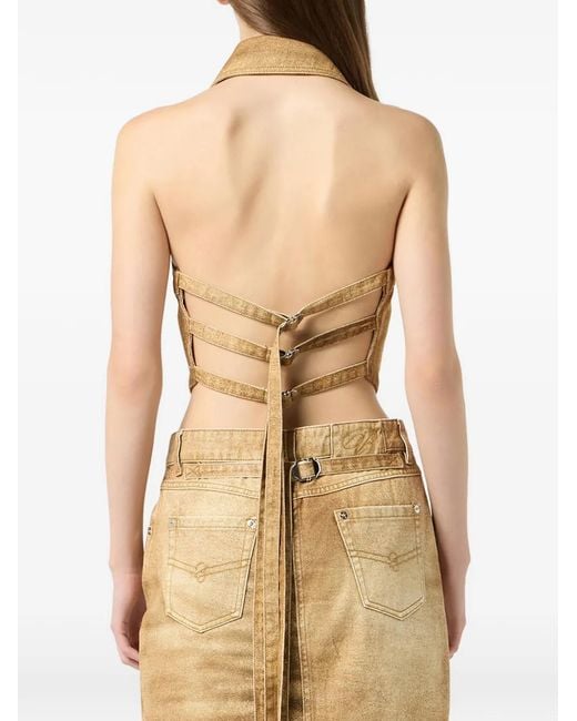 Blumarine White Button Denim Tank Top