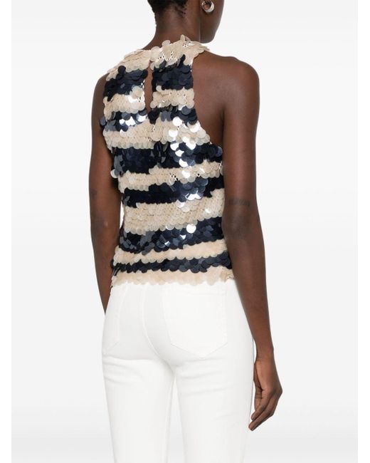 Striped sequinned tank top di Pinko in Natural