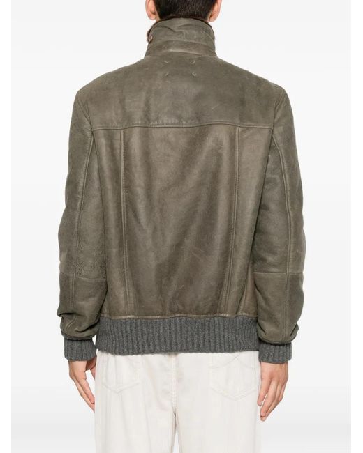 Brunello Cucinelli Brown Shearling-Trim Button-Up Jacket for men