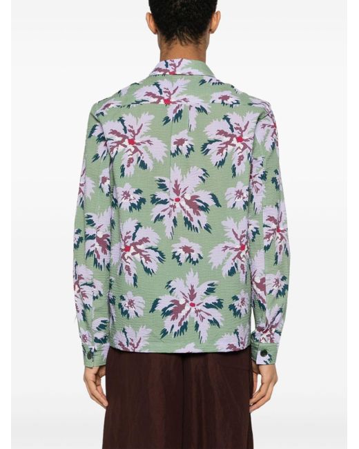 Paul Smith Seersucker-Hemdjacke mit Blumen-Print in Green für Herren