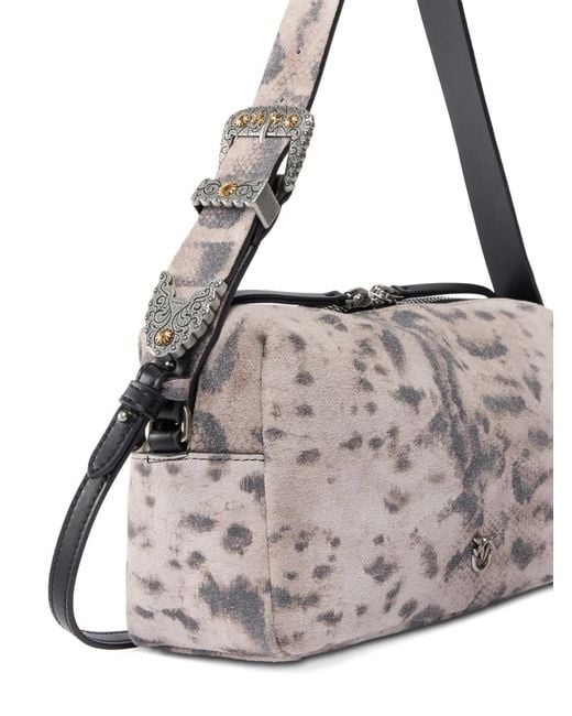 Pinko Gray Medium Python-Print Shoulder Bag