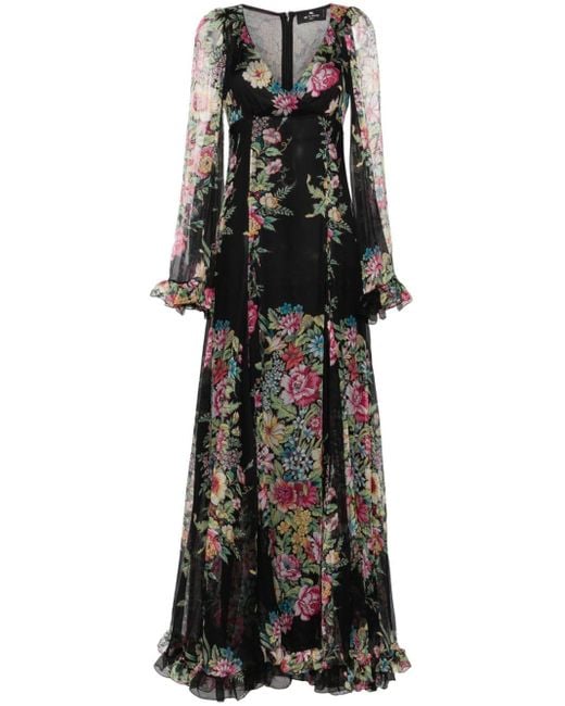 Etro Black Floral-print Maxi Dress