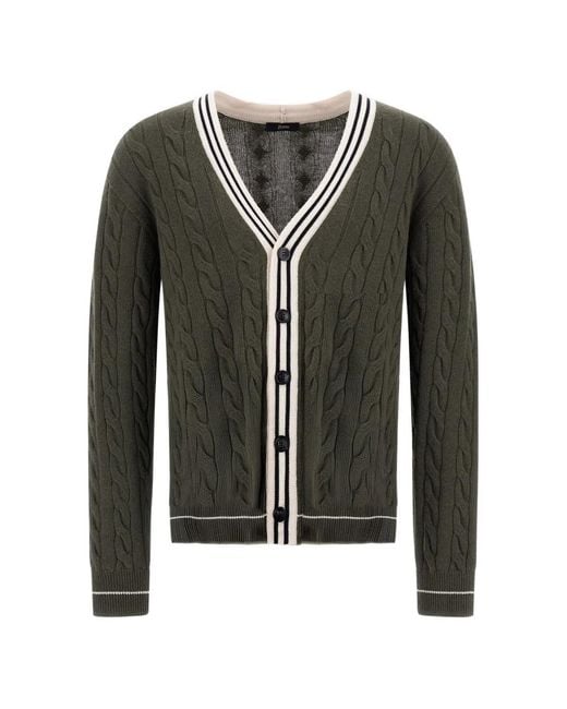 Herno Black Cable-Knit Striped-Trim Cardigan for men