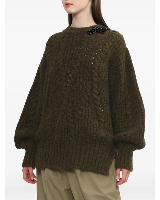 Simone Rocha Green Embellished Cable-Knit Sweater