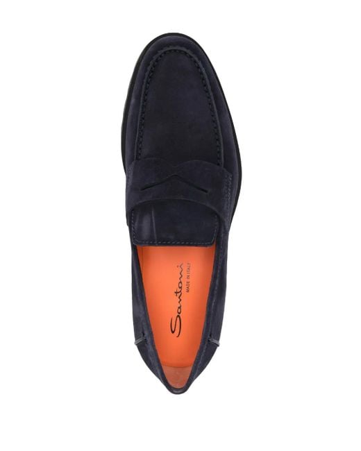 Santoni Blue Rock Penny-Slot Suede Loafers for men