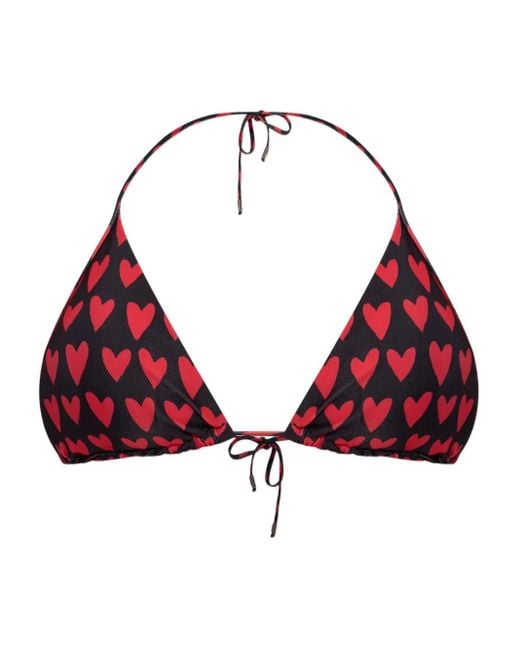 Moschino Red Heart-Print Triangle Bikini Top