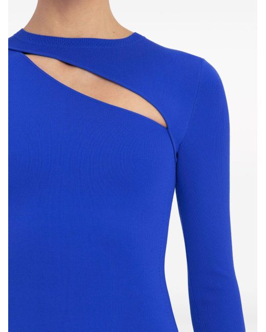 Victoria Beckham Blue Cut-out Ribbed Long-sleeve Top