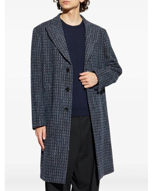 Etro Blue Textured Wool Coat for men