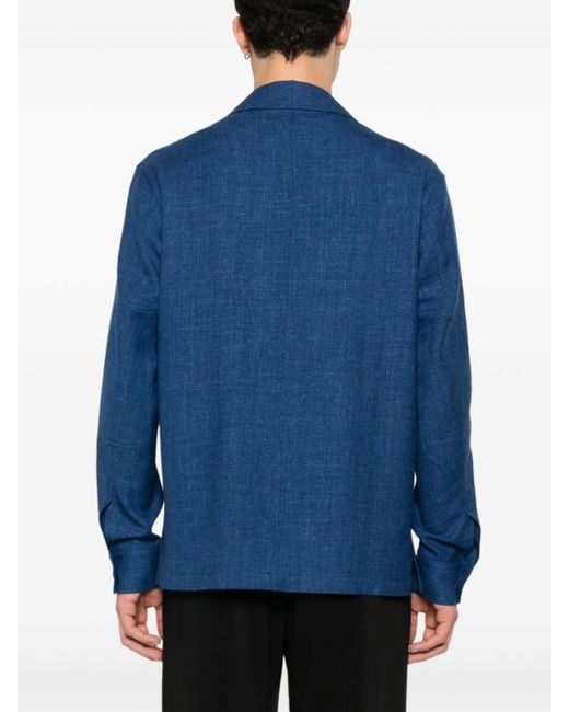 Zegna Blue Tonal-stitching Cashmere-linen Shirt for men