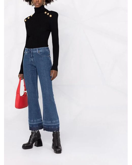 Versace Blue Logo-Patch Cropped Jeans
