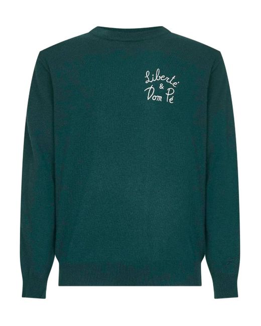 Mc2 Saint Barth Green Embroidered Ribbed Sweater for men