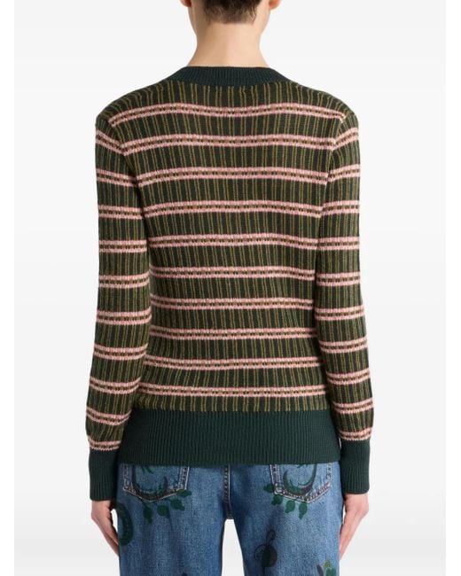 Pull Rayé À Col V Etro en coloris Green