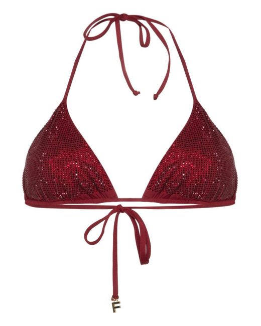 Fisico Red Crystal-embellished Bikini Top