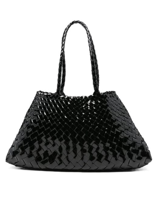 Dragon Diffusion Black Patent-Leather Woven Tote Bag