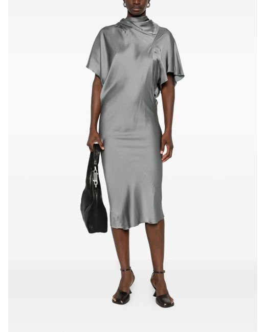 Rick Owens Gray Draped Cowl-Neck Dress