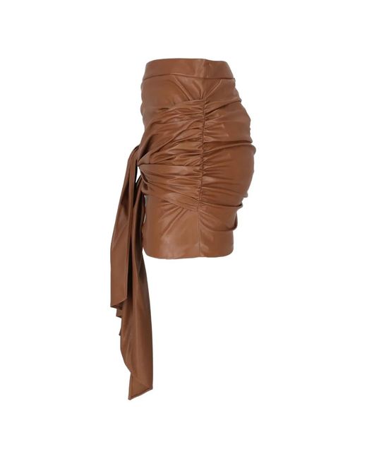 Elisabetta Franchi Brown Ruched Knot-Detail Mini Skirt